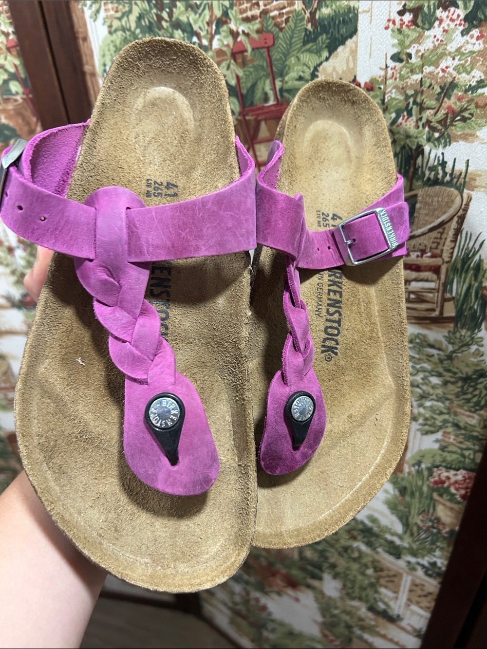 Birkenstock Women’s Pink Braided Suede Thong Sandals - Picture 2 of 3